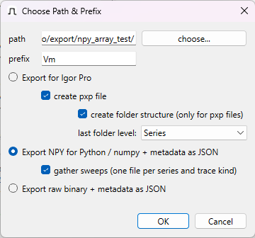 Screenshot of Dialog Choose Path and Prefix